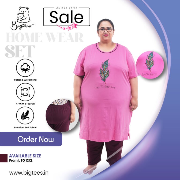 Plus size home wear set for women, sizes L to 12XL