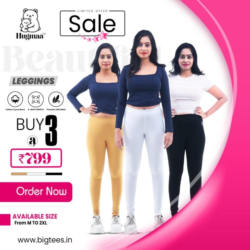Beige, white, and black leggings combo – Buy 3 for Rs.799