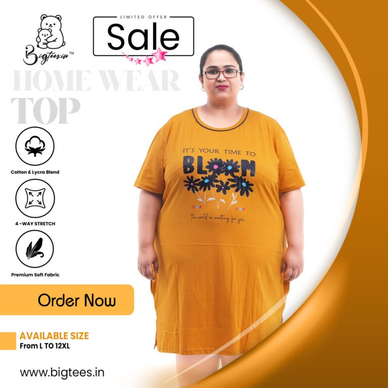 Plus size cotton long T-shirt for women, sizes L to 12XL